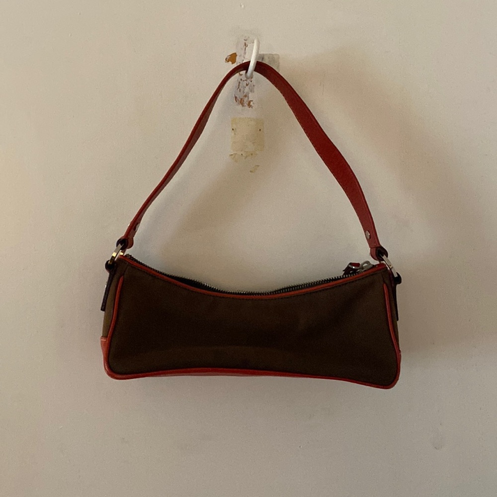 Kate Spade Vintage Baquette Bag Brown Canvas Red Leather